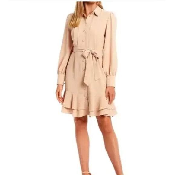 NEW Alex Marie Women's Sand Long Sleeve Jesse Button Up Dress Size 16 - Picture 1 of 12